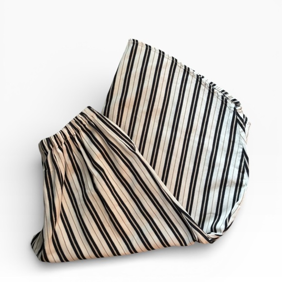 Krista Larson Wide Leg Pant Cotton Striped Cropped Cream Black Khaki OS Pull On - Picture 3 of 6